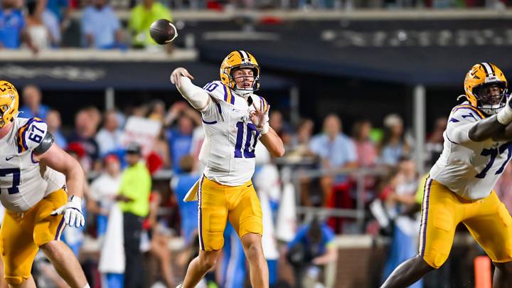 Tigers Quarterback Sam Leavitt 10, The Ole Miss Rebels take on the LSU Tigers.  September 19, 2026; Oxford, MS, USA;  at Vaught-Hemingway Stadium.