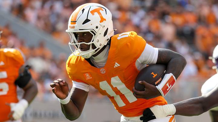 Sep 5, 2026; Knoxville, Tennessee, USA;  Tennessee Volunteers quarterback Faizon Brandon (11) runs the ball against the Furman Paladins during the first half at Neyland Stadium.  Mandatory Credit: Randy Sartin-Imagn Images