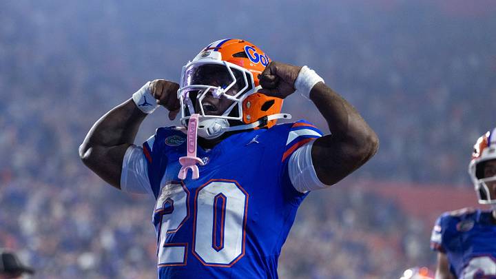 Florida running back Duke Clark (20) celebrates during the second half an NCAA football game at Steve Spurrier Field at Ben Hill Griffin Stadium in Gainesville, FL on Saturday, September 5, 2026. [Alan Youngblood/Gainesville Sun]