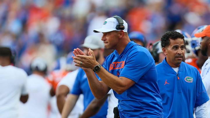 Florida head coach Jon Sumrall reacts against Campbell during the first half of an NCAA football game at Steve Spurrier Field at Ben Hill Griffin Stadium in Gainesville, FL on Saturday, September 12, 2026. [Alan Youngblood/Gainesville Sun]