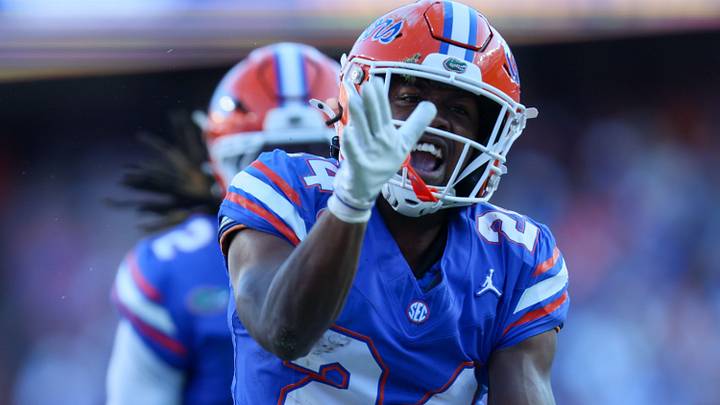 Florida running back London Montgomery (24) celebrates during the second half an NCAA football game against Mississippi at Steve Spurrier Field at Ben Hill Griffin Stadium in Gainesville, FL on Saturday, September 26, 2026. [Alan Youngblood/Gainesville Sun]