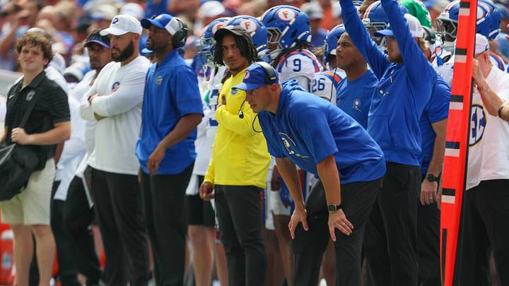 Florida head coach Jon Sumrall watches the action  during the first half of an NCAA football at Steve Spurrier Field at Ben Hill Griffin Stadium in Gainesville, FL on Saturday, October 10, 2026. [Alan Youngblood/Gainesville Sun]