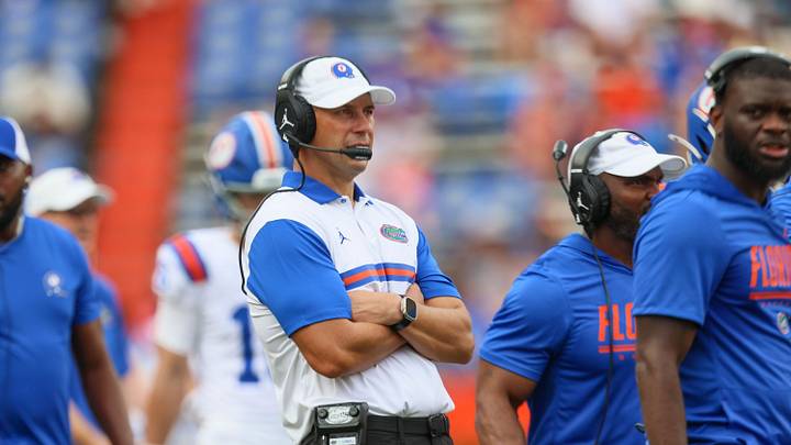 Florida head coach Jon Sumrall watches the action against South Carolina during the second half of an NCAA football at Steve Spurrier Field at Ben Hill Griffin Stadium in Gainesville, FL on Saturday, October 10, 2026. [Alan Youngblood/Gainesville Sun]