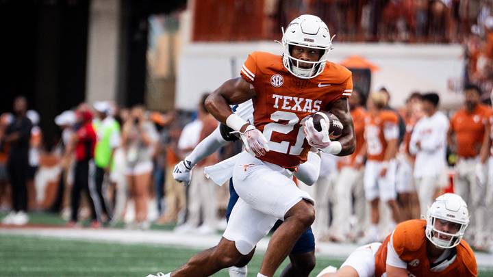 Sep 14, 2024; Austin, Texas, USA; Texas Longhorns defensive back Xavier Filsaime (21) carries the ball against the UTSA Roadrunners in the first quarter at Darrell K RoyalÐTexas Memorial Stadium. Mandatory Credit: Sara Diggins/USA TODAY Network via Imagn Images