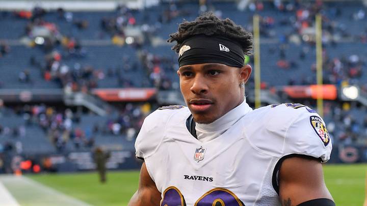 Nov 21, 2021; Chicago, Illinois, USA; Baltimore Ravens safety Ar'Darius Washington (29) leaves the field after the game against the Chicago Bears at Soldier Field. Mandatory Credit: Quinn Harris-USA TODAY Sports