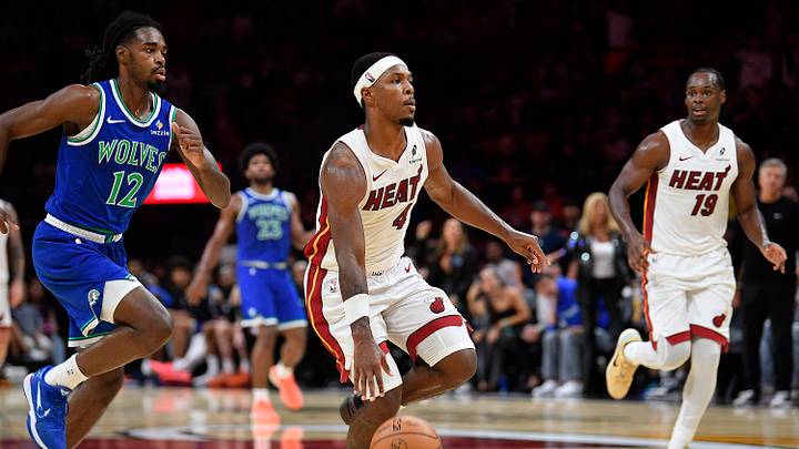 Oct 10, 2026; Miami, Florida, USA; Miami Heat point guard Ryan Conwell (4) races the ball to the basket during the second half against the Minnesota Timberwolves at Kaseya Center. Mandatory Credit: Michael Laughlin-Imagn Images Oct 10, 2026; Miami, Florida, USA; Miami Heat point guard Ryan Conwell (4) races the ball to the basket during the second half against the Minnesota Timberwolves at Kaseya Center. Mandatory Credit: Michael Laughlin-Imagn Images