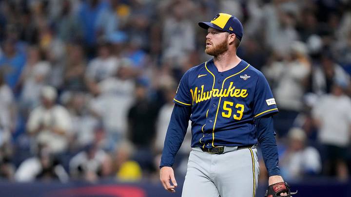 Milwaukee Brewers pitcher Brandon Woodruff (53) looks on as Tampa Bay Rays scored during the ninth inning during Game 3 of the World Series at Tropicana Field in St. Petersburg, Fla. on Oct 26, 2026. - Milwaukee Brewers pitcher Brandon Woodruff (53) looks on as Tampa Bay Rays scored during the ninth inning during Game 3 of the World Series at Tropicana Field in St. Petersburg, Fla. on Oct 26, 2026. -