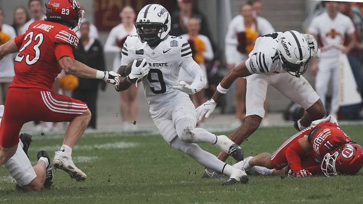 Iowa State wide receiver Omari Hayes (9) runs after a catch as Utah safety Jackson Bennee (23) defends during the third quarter of a game on Sept. 26, 2026, at Jack Trice Stadium in Ames, Iowa. Iowa State wide receiver Omari Hayes (9) runs after a catch as Utah safety Jackson Bennee (23) defends during the third quarter of a game on Sept. 26, 2026, at Jack Trice Stadium in Ames, Iowa.