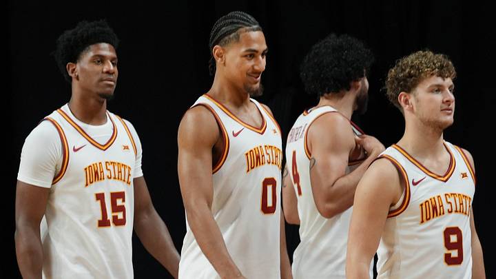 Iowa State Taj Manning (15),Tre Singleton (0) and Anthony Rise (9) enter the court during the university men's basketball media day at Hilton Coliseum in Ames, Iowa. (Credit: Nirmalendu Majumdar/Ames Tribune/USA Today Network)