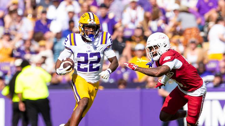Runningback Harlem Berry 22, LSU Tigers take on the Arkansas Razorbacks. November 15, 2025; Baton Rouge, Louisiana, USA; at Tiger Stadium. Runningback Harlem Berry 22, LSU Tigers take on the Arkansas Razorbacks. November 15, 2025; Baton Rouge, Louisiana, USA; at Tiger Stadium.