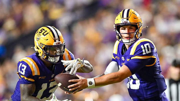 LSU quarterback Sam Leavitt and running back Dilin Jones. LSU quarterback Sam Leavitt and running back Dilin Jones.