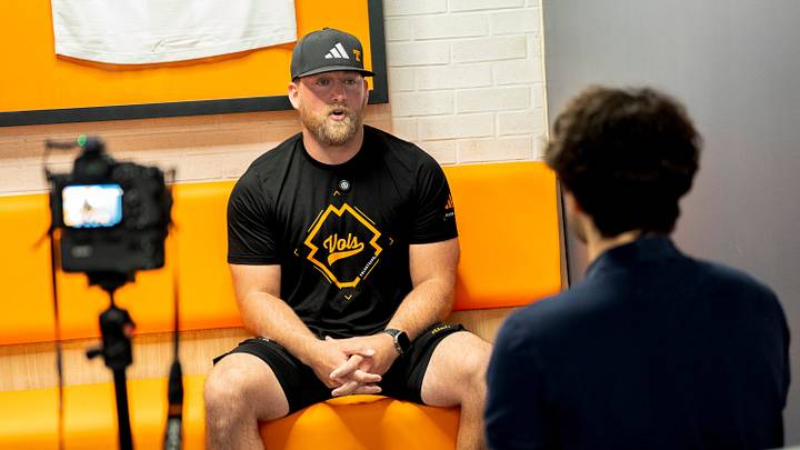 Tennessee baseball coach Josh Elander talks to Knox News at Lindsey Nelson Stadium on the University of Tennessee campus in Knoxville on Sept. 16, 2026.