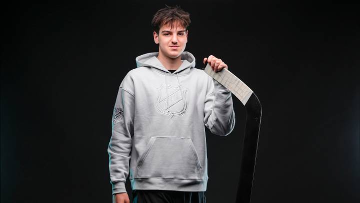 BUFFALO, NEW YORK - JUNE 4: Tobias Tvrznik poses for a portrait during the 2026 NHL Scouting Combine at Harborcenter on June 4, 2026 in Buffalo, New York. (Photo by Mark Blinch/NHLI via Getty Images)
