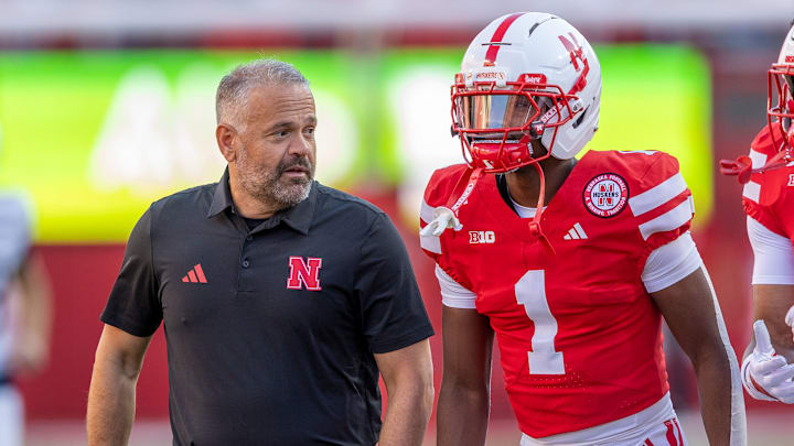 Nebraska head coach Matt Rhule and senior linebacker Javin Wright.