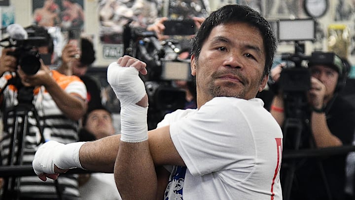 Coming out of retirement former boxing champion Manny Pacquiao workouts out during media day at the wild card gym Wednesday, Hollywood CA, June 25, 2025.