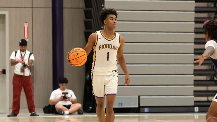 Riordan senior Semetri Carr walks the ball up court during his team's 80-50 win over Destiny Christian in the Boys Cali Live 24 event Friday in Roseville. Riordan senior Semetri Carr walks the ball up court during his team's 80-50 win over Destiny Christian in the Boys Cali Live 24 event Friday in Roseville.