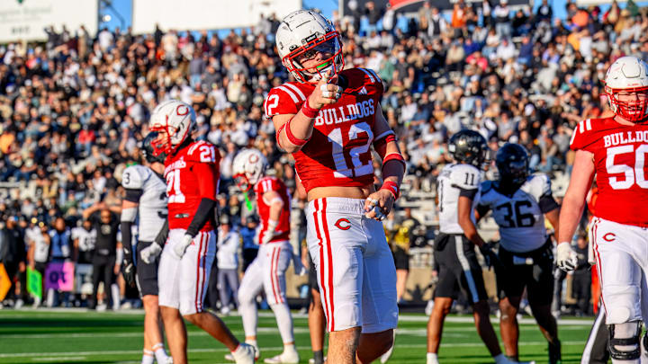 Carson Crawford (12) and Carthage play Brock in the Texas high school football state semifinals.