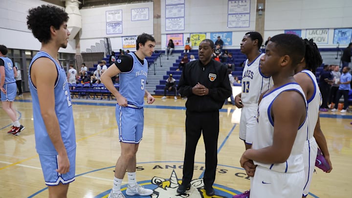 Palisades Charter boys basketball played its first game since the Palisades Fire at LACES on Thursday, January 16, 2025.