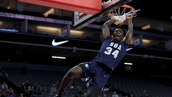 Mahamadou Diop finishes a two-handed dunk during the California (CIF) State Division 3 championship game at Golden 1 Center in Sacramento.