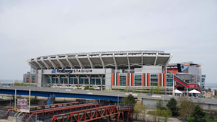 Apr 28, 2021; Cleveland, Ohio, USA; A general overall view of FirstEnergy Stadium. The stadium is the home of the Cleveland Browns and the site of the 2021 NFL Draft. Mandatory Credit: Kirby Lee-USA TODAY Sports