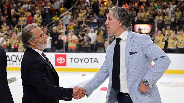 LAS VEGAS, NEVADA - MAY 26: Head coach John Tortorella (L) of the Vegas Golden Knights and head coach Jared Bednar of the Colorado Avalanche shake hands after the Golden Knights' 2-1 victory in Game Four of the Western Conference Final of the 2026 Stanley Cup Playoffs at T-Mobile Arena on May 26, 2026 in Las Vegas, Nevada. (Photo by Ethan Miller/Getty Images) LAS VEGAS, NEVADA - MAY 26: Head coach John Tortorella (L) of the Vegas Golden Knights and head coach Jared Bednar of the Colorado Avalanche shake hands after the Golden Knights' 2-1 victory in Game Four of the Western Conference Final of the 2026 Stanley Cup Playoffs at T-Mobile Arena on May 26, 2026 in Las Vegas, Nevada. (Photo by Ethan Miller/Getty Images)