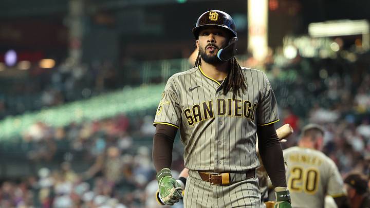 Aug 3, 2026; Phoenix, Arizona, USA; San Diego Padres Outfielder Fernando Tatis Jr. (23) walks up to bat against the Arizona Diamondbacks in the first inning at Chase Field. Mandatory Credit: Anna Carrington-Imagn Images