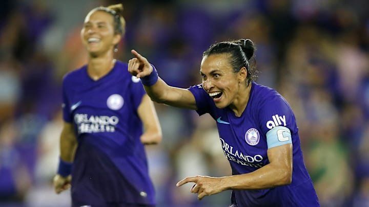 Marta (right) is heading into the playoffs attempting to win a NWSL Championship for the first time in her career | Credit: Russell Lansford-Imagn Images