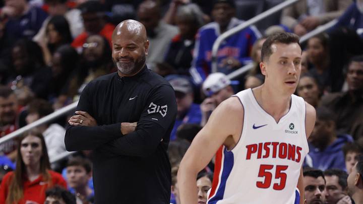 May 3, 2026; Detroit, Michigan, USA; Detroit Pistons head coach J.B. Bickerstaff reacts during the second half against the Orlando Magic during game seven of the first round of the 2026 NBA Playoffs at Little Caesars Arena. Mandatory Credit: Rick Osentoski-Imagn Images May 3, 2026; Detroit, Michigan, USA; Detroit Pistons head coach J.B. Bickerstaff reacts during the second half against the Orlando Magic during game seven of the first round of the 2026 NBA Playoffs at Little Caesars Arena. Mandatory Credit: Rick Osentoski-Imagn Images