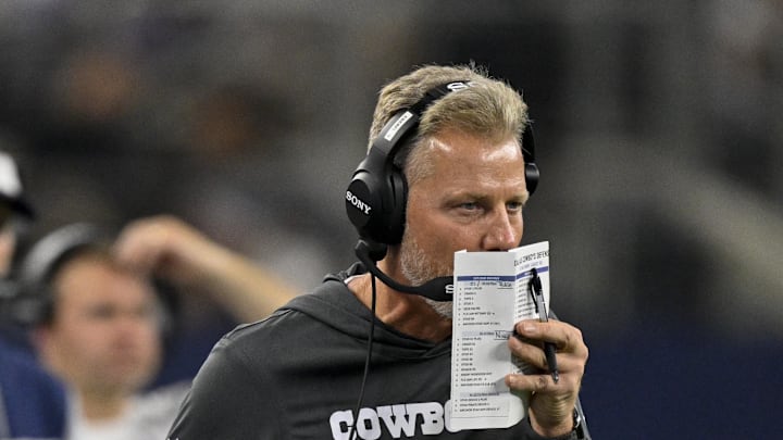 Dallas Cowboys defensive coordinator Matt Eberflus looks on during the game between the Cowboys and Ravens Dallas Cowboys defensive coordinator Matt Eberflus looks on during the game between the Cowboys and Ravens