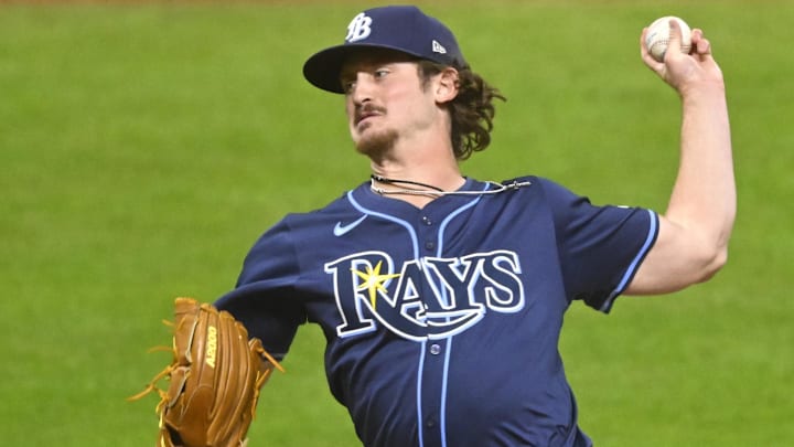 Aug 26, 2025; Cleveland, Ohio, USA; Tampa Bay Rays relief pitcher Mason Montgomery (48) delivers a pitch in the eighth inning against the Cleveland Guardians at Progressive Field. Mandatory Credit: David Richard-Imagn Images Aug 26, 2025; Cleveland, Ohio, USA; Tampa Bay Rays relief pitcher Mason Montgomery (48) delivers a pitch in the eighth inning against the Cleveland Guardians at Progressive Field. Mandatory Credit: David Richard-Imagn Images
