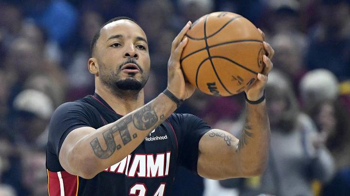 Mar 25, 2026; Cleveland, Ohio, USA; Miami Heat guard Norman Powell (24) looks to shoot in the first quarter against the Cleveland Cavaliers at Rocket Arena. Mandatory Credit: David Richard-Imagn Images