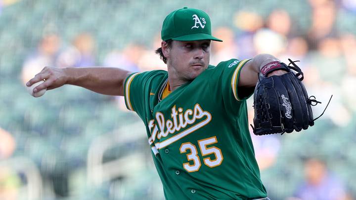 Aug 26, 2026; West Sacramento, California, USA; Athletics starting pitcher J.T. Ginn (35) throws a pitch against the Minnesota Twins during the first inning at Sutter Health Park. Mandatory Credit: Dennis Lee-Imagn Images Aug 26, 2026; West Sacramento, California, USA; Athletics starting pitcher J.T. Ginn (35) throws a pitch against the Minnesota Twins during the first inning at Sutter Health Park. Mandatory Credit: Dennis Lee-Imagn Images