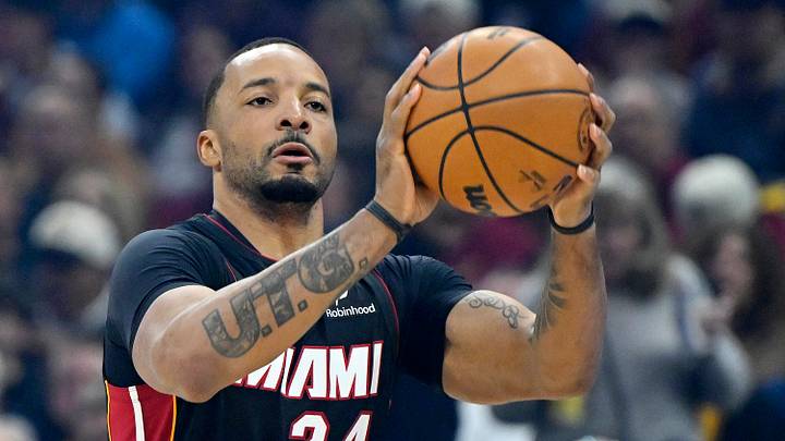 Mar 25, 2026; Cleveland, Ohio, USA; Miami Heat guard Norman Powell (24) looks to shoot in the first quarter against the Cleveland Cavaliers at Rocket Arena. Mandatory Credit: David Richard-Imagn Images Mar 25, 2026; Cleveland, Ohio, USA; Miami Heat guard Norman Powell (24) looks to shoot in the first quarter against the Cleveland Cavaliers at Rocket Arena. Mandatory Credit: David Richard-Imagn Images