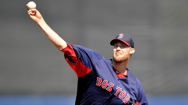 Mar 10, 2012; Port Charlotte, FL, USA; Boston Red Sox starting pitcher Daniel Bard (51) pitches during the game against the Tampa Bay Rays at Charlotte Sports Park. The Red Sox defeated the Rays 6-2. Mandatory Credit: Jerome Miron-Imagn Images