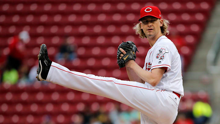 Cincinnati Reds starting pitcher Bronson Arroyo (61) delivers in the first inning against the St. Louis Cardinals June 7, 2017, at Great American Ball Park. Cincinnati Reds starting pitcher Bronson Arroyo (61) delivers in the first inning against the St. Louis Cardinals June 7, 2017, at Great American Ball Park.