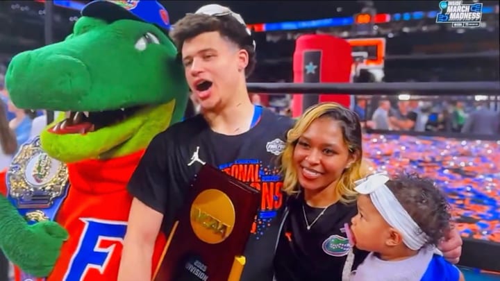 Walter Clayton Jr. and family after Florida won the national championship on April 7, 2025.