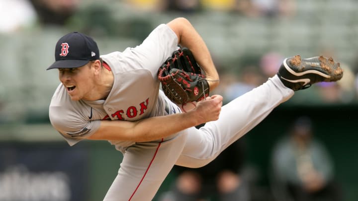 Apr 3, 2024; Oakland, California, USA; Boston Red Sox starting pitcher Nick Pivetta (37) delivers a Apr 3, 2024; Oakland, California, USA; Boston Red Sox starting pitcher Nick Pivetta (37) delivers a