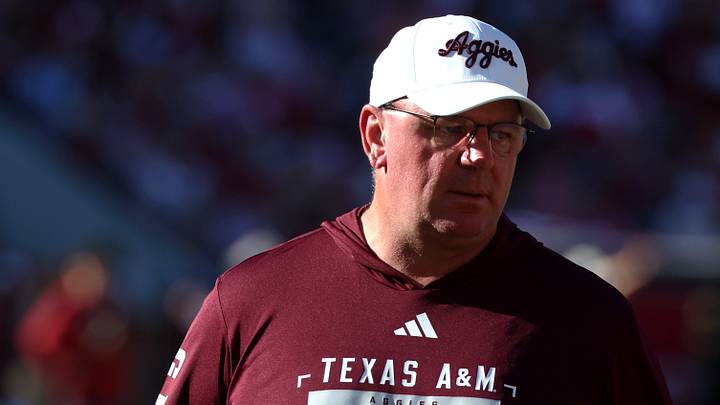 Oct 24, 2026; Tuscaloosa, Alabama, USA;  Texas A&M Aggies head coach Mike Elko is seen against the Alabama Crimson Tide during the first half at Saban Field at Bryant-Denny Stadium.  Mandatory Credit: David Leong-Imagn Images