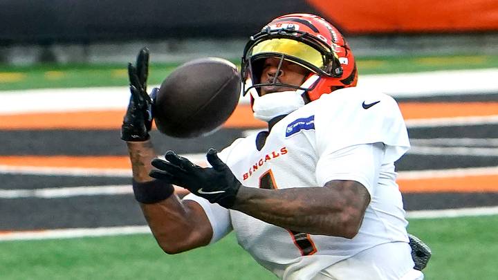 Cincinnati Bengals wide receiver Ja’Marr Chase (1) catches a pass during training camp, Friday, Aug. 7, 2026, at Paycor Stadium in Downtown Cincinnati. Cincinnati Bengals wide receiver Ja’Marr Chase (1) catches a pass during training camp, Friday, Aug. 7, 2026, at Paycor Stadium in Downtown Cincinnati.