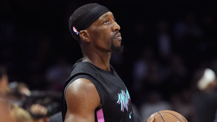 Miami Heat center Bam Adebayo (13) warms-up (Mandatory Credit: Jim Rassol-Imagn Images)
