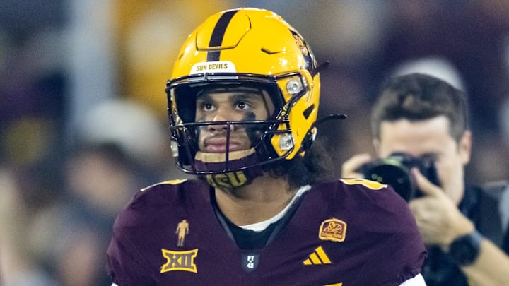Nov 28, 2025; Tempe, Arizona, USA; Arizona State Sun Devils wide receiver Jordyn Tyson (0) against the Arizona Wildcats during the 99th Territorial Cup at Mountain America Stadium. Mandatory Credit: Mark J. Rebilas-Imagn Images Nov 28, 2025; Tempe, Arizona, USA; Arizona State Sun Devils wide receiver Jordyn Tyson (0) against the Arizona Wildcats during the 99th Territorial Cup at Mountain America Stadium. Mandatory Credit: Mark J. Rebilas-Imagn Images