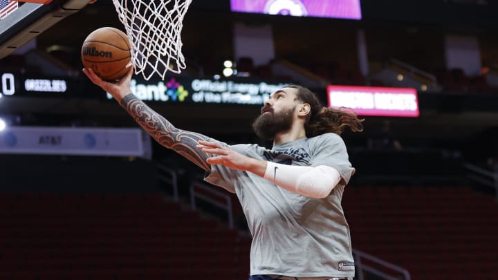 Mar 6, 2022; Houston, Texas, USA; Memphis Grizzlies center Steven Adams (4) warms up before the game