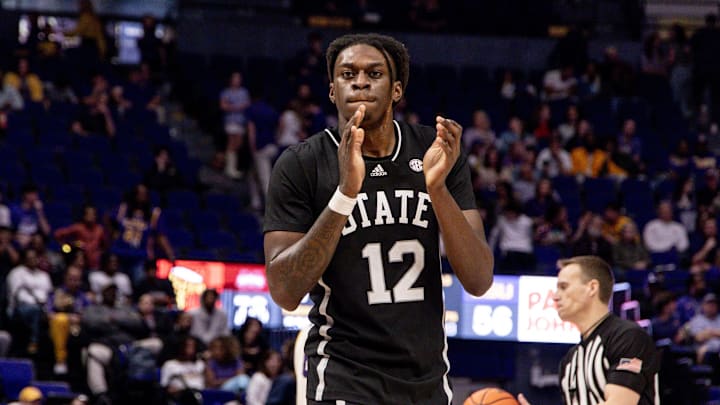 Feb 24, 2024; Baton Rouge, Louisiana, USA; Mississippi State Bulldogs forward KeShawn Murphy (12)