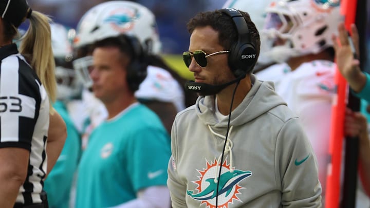 Miami Dolphins head coach Mike McDaniel during the first half against the Indianapolis Colts at Lucas Oil Stadium. 