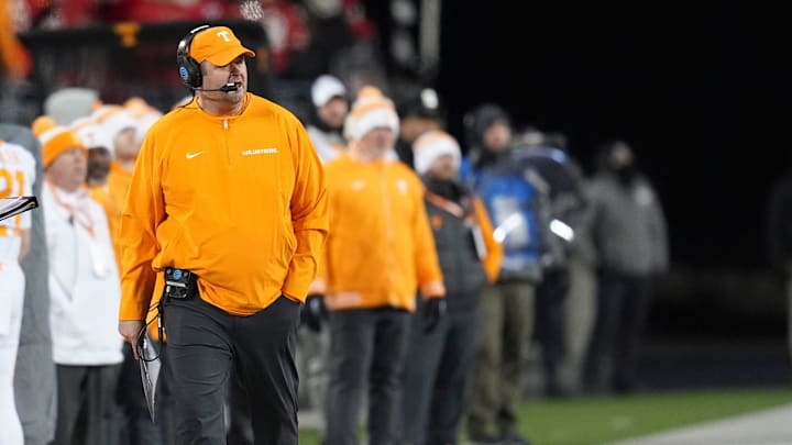 Tennessee football coach Josh Heupel paces the sidelines during the NCAA college football playoff game against Ohio State on Saturday, Dec. 21, 2024, in Columbus, Ohio.