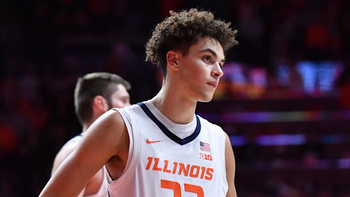 Illinois Fighting Illini guard Keaton Wagler (23) against the Wisconsin Badgers at State Farm Center. 