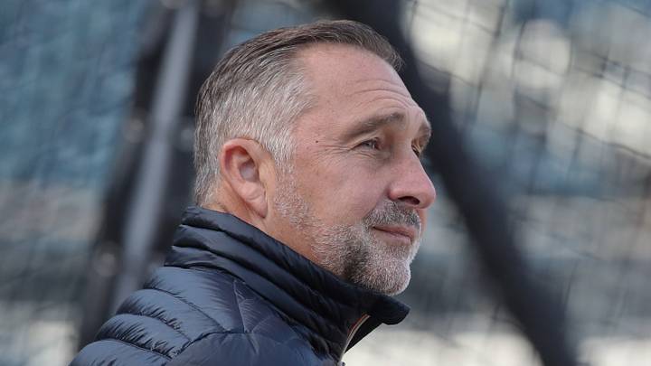 Apr 7, 2025; Pittsburgh, Pennsylvania, USA;  St. Louis Cardinals President of Baseball Operations John Mozeliak looks on at the batting cage before the game against the Pittsburgh Pirates at PNC Park. Mandatory Credit: Charles LeClaire-Imagn Images
