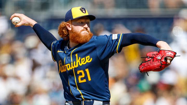 Aug 12, 2026; San Diego, California, USA; Milwaukee Brewers starting pitcher Dustin May (21) throws a pitch during the seventh inning against the San Diego Padres at Petco Park. Mandatory Credit: David Frerker-Imagn Images Aug 12, 2026; San Diego, California, USA; Milwaukee Brewers starting pitcher Dustin May (21) throws a pitch during the seventh inning against the San Diego Padres at Petco Park. Mandatory Credit: David Frerker-Imagn Images