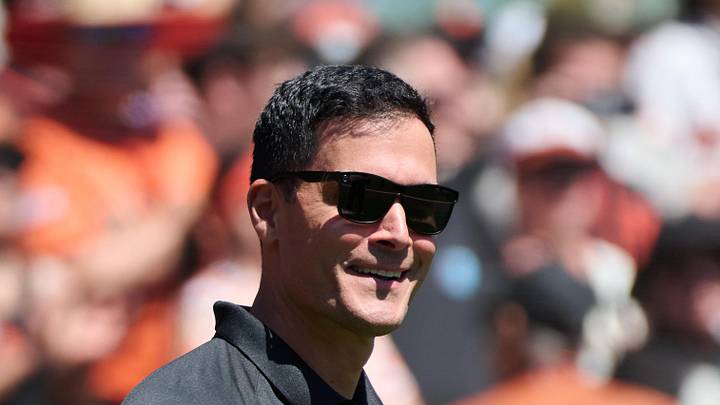 San Francisco, California, USA; Former San Francisco Giants pitcher Javier Lopez walks to his seat before a ceremony celebrating the tenth anniversary of the Giants' 2014 World Series championship at Oracle Park. Mandatory Credit: Robert Edwards-Imagn Images