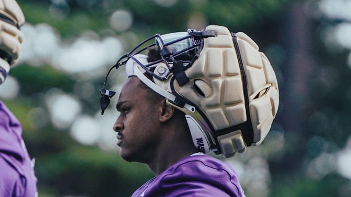 Freshman linebacker Khmori House catches a break during spring practice. 